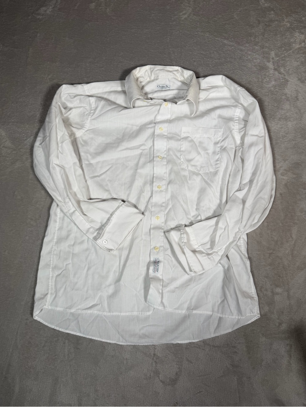 Christian Dior White Long-Sleeve Dress Shirt Men 17 34/35 Textured Button Up